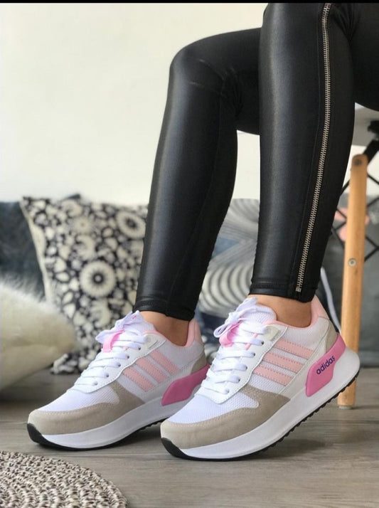 Tenis Adidas AAA  Dama -Blanco rosado